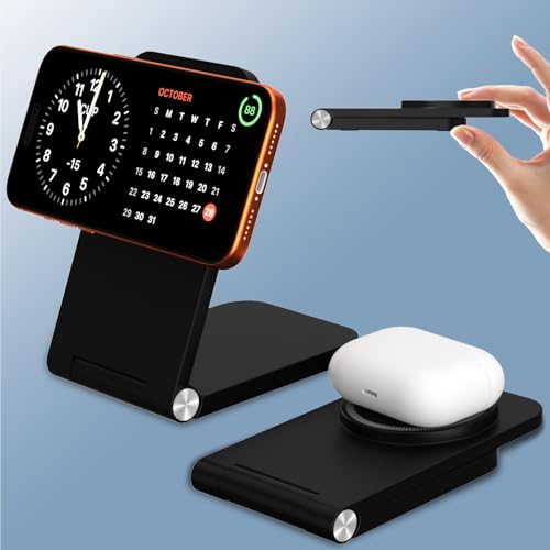 Wireless-Charger-Magnetic-Foldable-Travel-Fast-Charging-Station-Stand-for-iPhone-17-16-15-14-13-12-Series-iPhone-Wireless-Mag-Safe-Charger-Dock-for-AirPods-32Pro-2Pro Wireless Charger, Magnetic Foldable Travel Fast Charging Station Stand for iPhone 17 16 15 14 13 12 Series, iPhone Wireless Mag-Safe Charger Dock for AirPods 3/2/Pro 2/Pro - Image 1