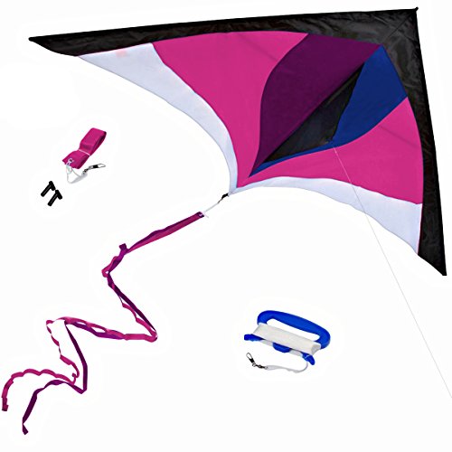 Best Delta Kite, Easy Fly for Kids and Beginners Single Line w/Tail Ribbons Stunning Pink Purple & Blue Materials Large Meticulous Design and Testing + Guarantee + Bonuses!