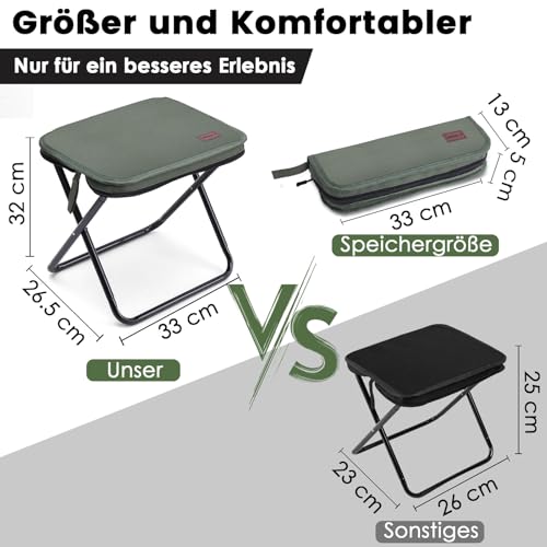 MOONCY Klapphocker Faltbar, 33×26,5×32cm Tragbarer Campinghocker Klappbar, Hält bis zu 120kg, Leichter Angelhocker für Wandern, Angeln und Draussen, Grün