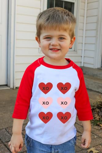 Image of Kids Valentines Shirt Boys Girls Valentine's ABC I Love U Heart Heart XO XO Graphic Tees Raglan Toddler Long Sleeve Tops