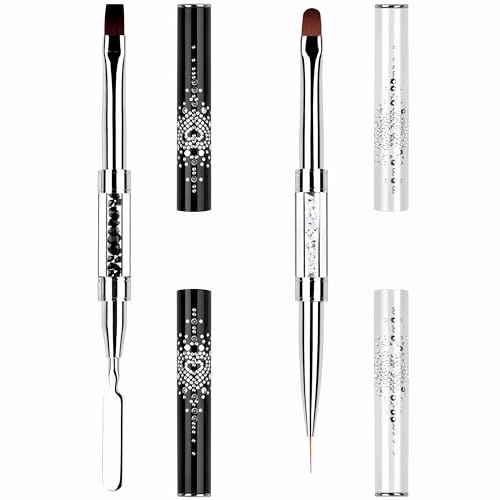 2PCS Dual-Ended Nail Art Brushes Set Gel Nail Brush Spatula & Liner Brush Nail Art Tools for Builder Gel Nail Polish Application DIY Manicure & Salon Use