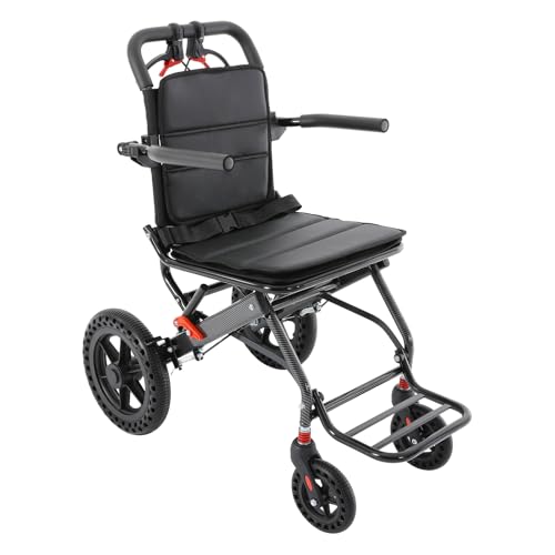 Lightweight Reclining Travel Wheelchair, Folding All Terrain Reclining Transport Wheelchair for Adults and Seniors, Portable Transfer Wheelchairs with Rotatable Armrests, Support 220lbs