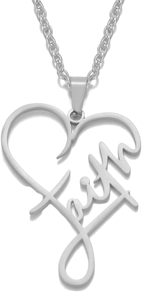 Jude JewelersJude Jewelers Stainless Steel Heart Shaped Word Faith Cross Religious Pendant Necklace