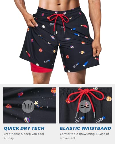 Image of SURF CUZ Mens Swim Trunks with Compression Liner Swim Shorts 7 inch Swimming Trunks Stretch 7 Inch Swim Suits Quick Dry