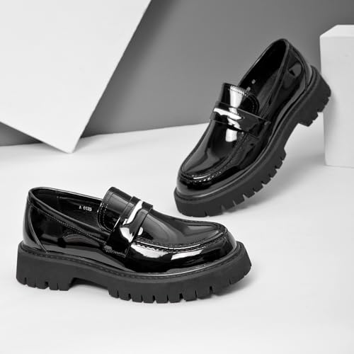 Men's Leather Platform Penny Loafers Round Toe Slip-On Non-Slip Lug Sole Dress Shoes for Business Work Daily Wear2