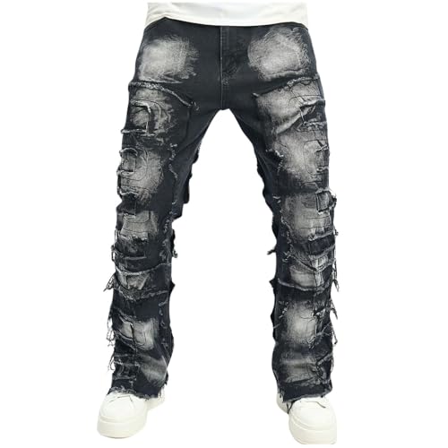Men's Ripped Jeans Vintage Washed Frayed Fashion Denim Pants Teen Boys Distressed Hip Hop Rap Streetwear Straight Fit2