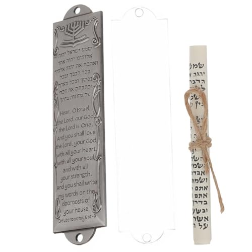 Sewroro Mezuzá de Metal con Pergamino para Puerta 132 MM Color Plata Antigua Decoración Religiosa Judaica y Católica Símbolo Mezuzá para Hogar y Espacio Sagrado