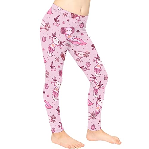 Disnimo Cute Axolotl Little Girls Active Leggings Size 8-9 Pink High Waisted Workout Leggings Kids Clothes Fall Athletic Yoga Pants Dance Footless Tights Ankle Length Leggings For School Outdoor #TOP2