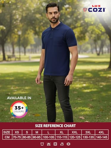 Image of Lux Cozi Men's Polo T-Shirt Regular Fit Half Sleeves with Pocket | Cotton Blend Polo Neck Collar T-Shirt for Men | Casual, Office Comfortable Breathable T-Shirt | Stylish Plain Tee