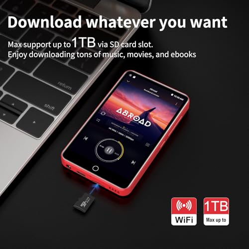 MP3 Player with Bluetooth and WiFi, 80GB MP3 MP4 Players with 4" Touchscreen and Speaker, Android MP3 Player with Spotify, Audible, Amazon Music, Deezer,Play Store,FM Radio, Expanded Up to 1TB