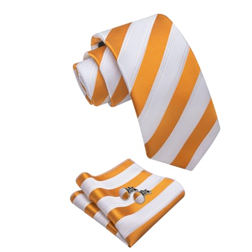 Image of YourTies Striped Ties for Men Classic Woven Silk Necktie with Handkerchief Cufflinks Set Formal Business Party Wedding