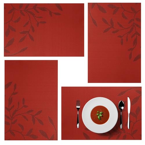 Sous-assiettes 4 pièces, résistant chaleur, feuille rouge