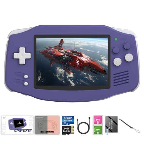 RG34XX Handheld Game Consoles RG34XX Classic Retro Gaming Console 32+64G Card Portable Gaming Console Linux 64-bit rg34xx with 3.4 inch Screen 3500mAh Battery WiFi Bluetooth HD and TV Output Indigo
