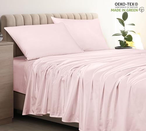 Image of Royale Linen 400 Thread Count 100% Cotton Flat Sheets Only - Cooling Sheets - Twin Flat Sheets Only Sold Separately - Luxury Sateen Weave - Breathable & Super Soft Top Sheet Only (Twin, Kyoto Blush)