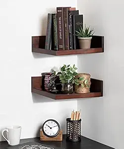 Md Decor Floating Corner Wooden Wall Shelf Set Two Different Different Color Shelf | for Bedroom | Living Room | Hall | Office | Kitchen Shelves (Natural)