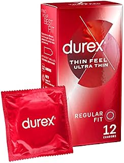 Durex Thin Feel Ultra Thin Condoms for Enhanced Feeling and Sensitivity, Pack of 12
