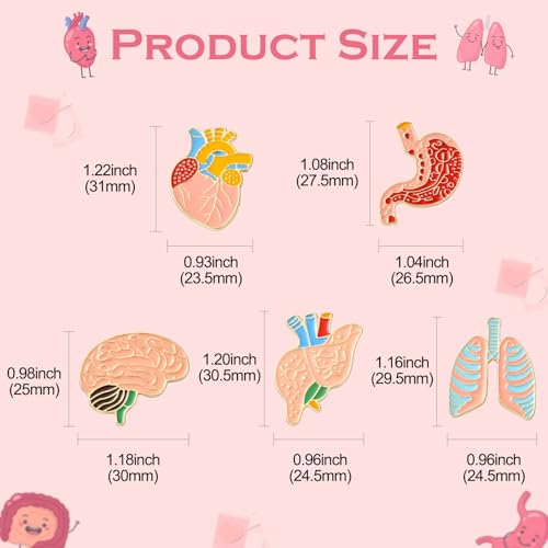 Image of Airssory 5 pcs 5 Styles Body Organ Theme Alloy Enamel Brooches Brain Lung Stomach Heart Lapel Pins for DIY Clothes Backpack Badge Jackets Craft Embellishments