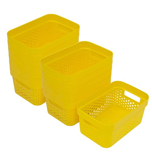 Image of Glad Plastic Baskets for Organizing, Set of 12 | Pantry Storage for Under Counter, Linen Closet, and Bathroom | Nesting Shelf Bins with Handles, 1 Gallon, Yellow