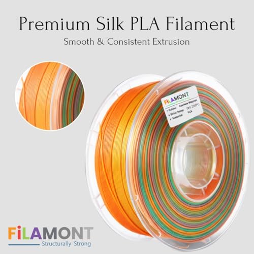 Image of FiLAMONT PLA Silk Filament 1.75mm, 3D Printer Filament, Shiny Silk 1.75 PLA Filament, 1kg(2.2Lbs) /Spool (Silk Macaron Rainbow)