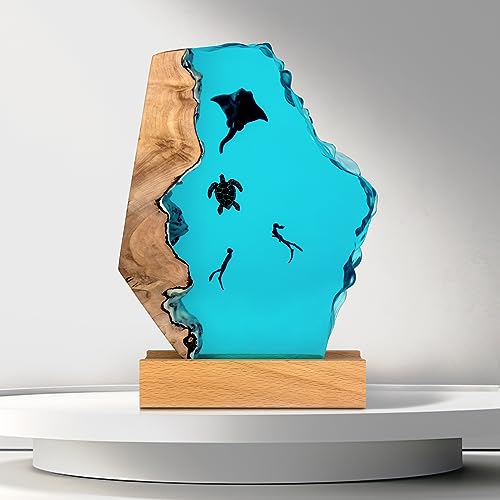 eletriace Epoxy Resin Handmade Bedside Table Lamp Seven Colorful Lights Desk Art Ornaments For Men Office Bedroom Decor Ocean Diver Devilfish Unique Night Light As The Best Gif (Delifish & Sea Turtle) eletriace Epoxy Resin Handmade Bedside Table Lamp Seven Colorful Lights Desk Art Ornaments For Men Office Bedroom Decor Ocean Diver Devilfish Unique Night Light As The Best Gif (Delifish & Sea Turtle)