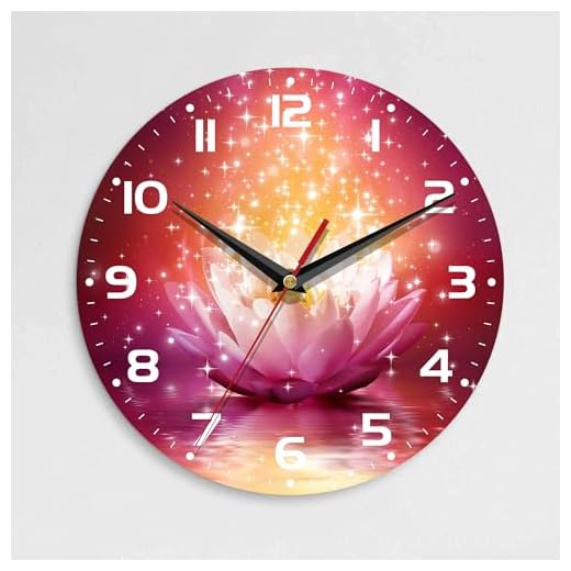 Wall Clock, 10 Inch Silent Non-Ticking Home Kitchen Decor, Battery Operated for Bathroom Bedroom Living Room Office(Magic Lotus Flower)