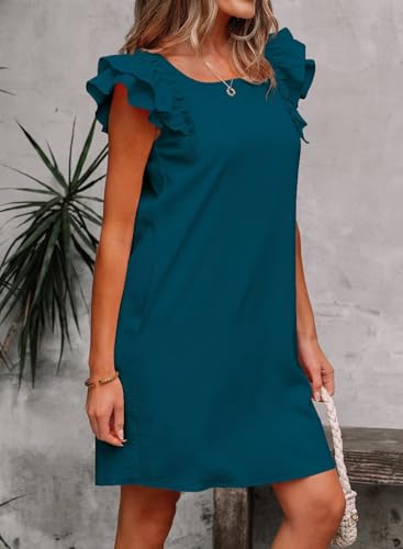 Image of Falechay Womens Summer Dresses Bow Tie Back Sundresses for Women Ruffle Short Sleeve Dress Casual Cute Sundress with Pockets