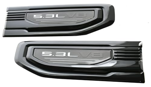 Image of Pair New 5.3L V8 Vent Emblems Kit 3D Driver Passenger Side Badge Compatible with 2019-2026 GMC Sierra GM 85160715 86532094 (5.3L V8-Black Grey)