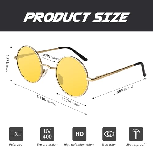 Image of CGID Retro Round Polarized Sunglasses Mens Womens Circle Metal Hippie Shades UV400 Protection E01