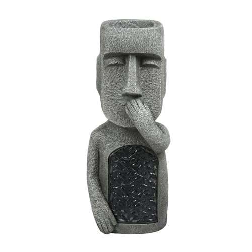 Whbbbj Easter Island Head Sculpture Moai Statue Planter Moai Solar Lights Outdoor Statue Small Flower Pots for Courtyard Gardens Terrace (Mouth)