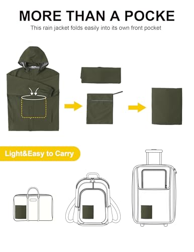 Image of COOFANDY Men's Rain Jacket Waterproof Packable Raincoat Lightweight Rain Shell Hood Travel Golf Hiking Cycling Zip Pockets