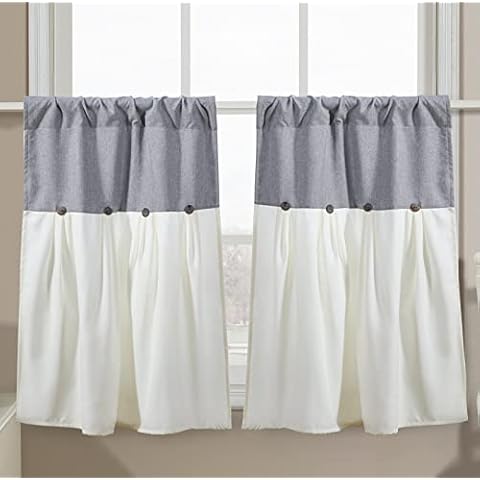 Estmy Shabby Chic Ruffle Kitchen Curtain 36 Inch Length Semi-Sheer Cotton Charcoal Grey French Country Farmhouse Tribal Tier Pair Curtain Short Small Window Treatment for Kitchen Bedroom Bathroom Cover