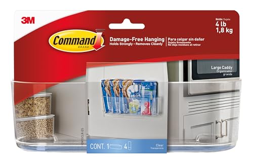 Image of Command Large Caddy, Holds up to 4 lb, 8.6 inch x 3.1 inch x 3 inch, 1 Caddy with 4 Strips, Damage-Free Organization Wall Mount to Cabinet, Kitchen, Pantry, Closet, or Under Sink