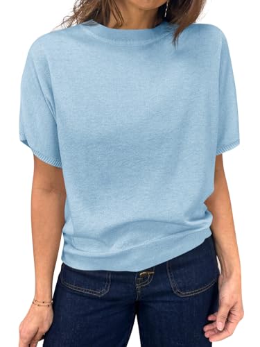 Image of Saodimallsu Women's Short Sleeve Crew Neck Knit Pullover Sweater | Casual Basic, Crew Neck, Loose Knit Pullover, Summer Lightweight
