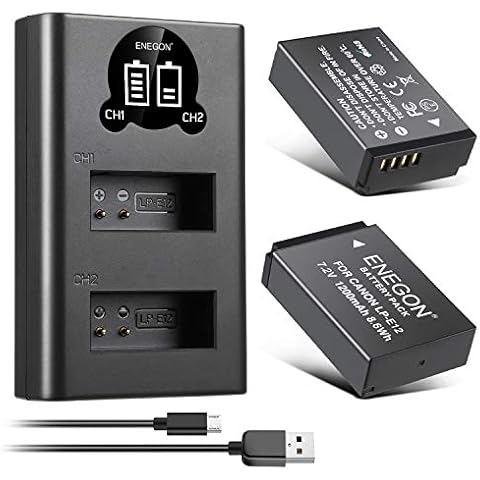 ENEGON LP-E12 Battery (1200mAh 2-Pack) and LCD Charger Kit Compatible with Canon Rebel SL1, PowerShot SX70 HS, EOS M, EOS M10, EOS M50, EOS M100 Digital Cameras Cover