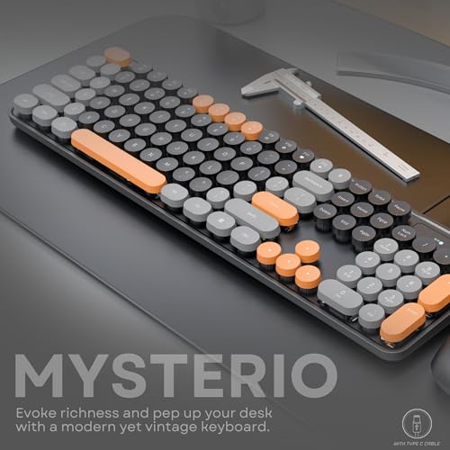 Image of Dr Luxur Mysterio Wired Typewriter Style Keyboard and Mouse Combo, 104 Keys, 2.4 GHz, Colourful Round Keycaps, for Windows, Mac, PC, Laptop, Desktop (Blue)