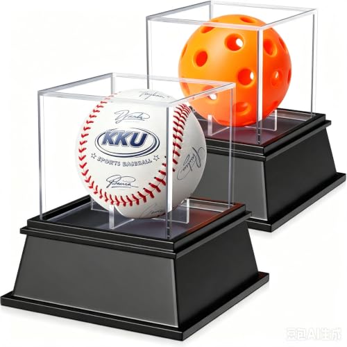 Image of KKU Baseball Display Case 2 Pack, Thick Acrylic Baseball Holder, Black Base | UV and Dust Protection for Signed Balls, Autographs and Sports Memorabilia, Gift for Sports Fans and Collectors