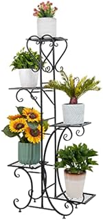 UNHO 5 Tiered Plant Stand, Metal Flower Pot Display Stand Ladder Planter Indoor Outdoor Plant Shelves for Home Patio Office Garden Black