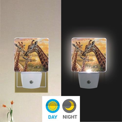 Image of Giraffes Family Night Lights 2 Pack Plug-in Wall Led Nightlight Auto Dusk-to-Dawn Sensor Lamps for Bedroom Kitchen Bathroom