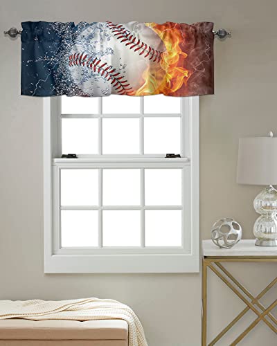 Alageo Sports Windows Valances Curtain Burning Baseball Kitchen Valances Rod Pocket 3D Fire Ball Window Curtain Treatment Short Topper Curtains For Kitchen Bedroom Living Room 1 Panel, 54 X 18 Inch #TOP2