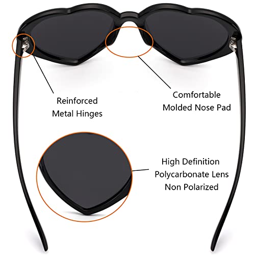 IOHLNG Heart Sunglasses for Women Men Oversized Trendy Love Shaped Sunglasses Non Polarized Shades Retro Lovely Fashion Cute Sun Glasses Black Frame Grey Lens3