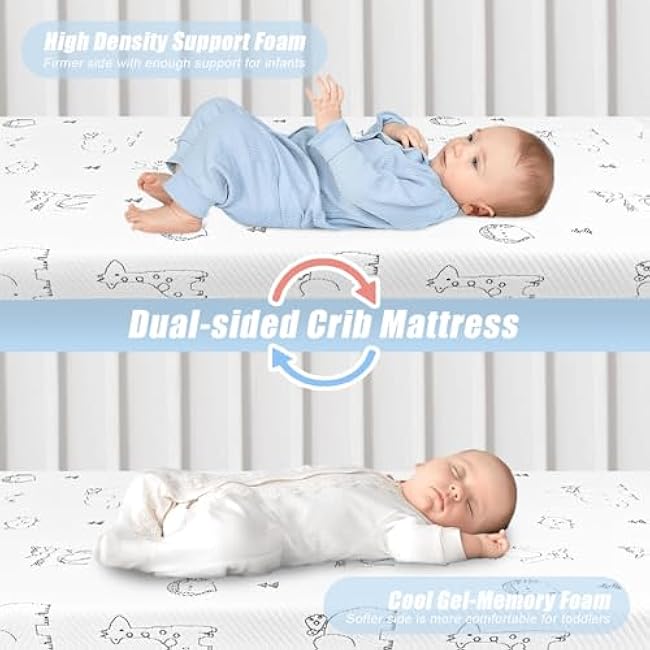 Pack and Play Mattress Pad, Dual-Sided Firmness Memory Foam Pack N Play Mattresses, 38x26 Portable Crib Mattress for Pack n Play Playpen with Removable Washable Cover