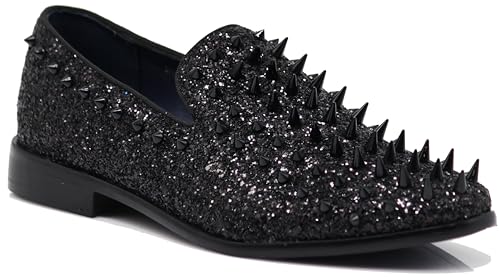 Image of SPK16 Men's Vintage Spike Dress Loafers Slip On Fashion Shoes Classic Tuxedo Dress Shoes
