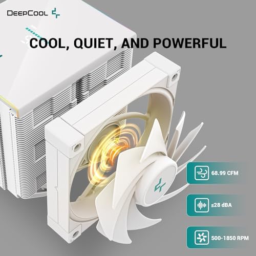 DeepCool AK620 DIGITAL WH Chłodnica powietrza procesora Potężna moc 260 W TDP 6 miedzianych rurek cieplnych Dwuwieżowa chłodnica procesora z wyświetlaczem stanu Wentylator 120 mm FDB biały