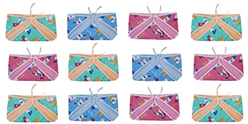 Image of New Born Baby Outside Plastic Inside Cotton Nappy Washable and Reusable PVC Printed Nappies /Cloth Diaper /U Shaped /Nappy Tying Langot For Baby Boys and Baby Girls-Pack of 12 (Small)