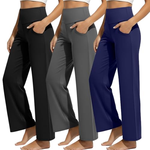 Pantalon large femme Coume lot de 3 fluide taille haute avec poches