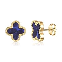 AIPPK Brincos de trevo banhados a ouro 18K para mulheres, trevo de quatro folhas, brincos pendentes da sorte, joias simples, presentes para mulheres, Small, Aço inoxidável, Sem pedra preciosa