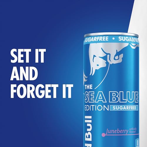 Image of Red Bull Sea Blue Edition Sugar Free Energy Drink, Juneberry,12 fl. oz., Pack of 8 cans, with 114mg Caffeine, Taurine & B Vitamins