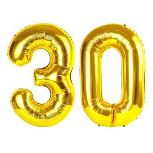Image of Number Balloons 30 Balloon 40 inch Gold for 30th Birthday Party Decorations | Saturated Color, Large 40 in, With Straw & Hanging Hole, For Graduation Season, Thanksgiving, Anniversary, Christmas