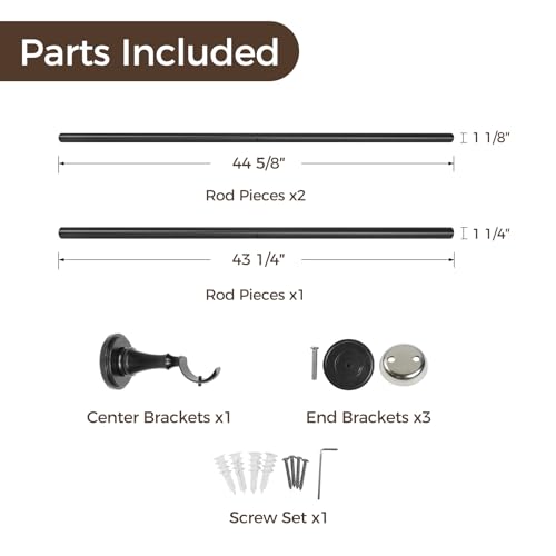 Image of TWOPAGES Matte Black French Return Curtain Rod 84 to 120 Inch