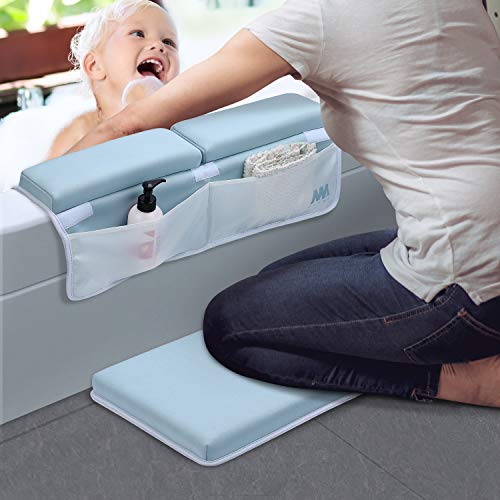 Baby Bath Kneeler and Elbow Rest, 1.5 inch Thick Non-Slip Bottom Kneeling Pad Chushion with 4 Pockets, Mumba Foldable Waterproof Bath Mat, Machine Washable and Hangable, Perfect Shower Gift - Thumbnail 3